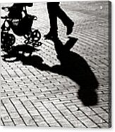 Black And White Shadow Of Baby Carriage On Sidewalk Stones Acrylic Print