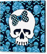 Blue Polka Dot Bow Skull Acrylic Print