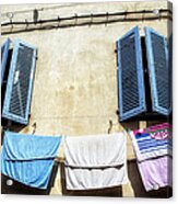 Blue Shutters And Laundry Acrylic Print