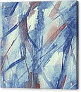 Blue White And Coral Abstract Panoramic Painting Acrylic Print