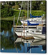 Boat Reflections In Cape Cod Hen Cove Acrylic Print