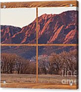 Boulder Flatirons Morning Barn Wood Picture Window Frame View Acrylic Print