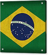 Brazil Flag Vintage Distressed Finish Acrylic Print