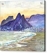 Sugarloaf Mountain And Ipanema Beach At Sunset Acrylic Print