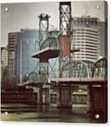 Bridge Lift In Downtown Portland Acrylic Print