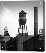 Brooklyn Water Tower And Smokestack - Black And White Industrial Chic Acrylic Print