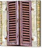 Brown Wood Shutters On An Exposed Brick Wall In Tuscany Acrylic Print