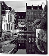 Bruges Canal In Black And White Acrylic Print