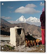 Budhist Monk Looking At Dhaulagiri Acrylic Print