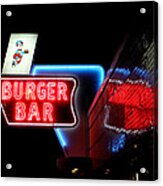 Burger Bar Neon Diner Sign At Night Acrylic Print