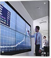 Businessman Using Graphs On Screen Acrylic Print