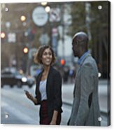 Businesspeople Walking And Talking On Avenue Of San Francisco Acrylic Print