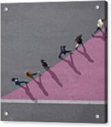 Businesspeople Walking On Painted Up Going Graph, On Asphalt Acrylic Print