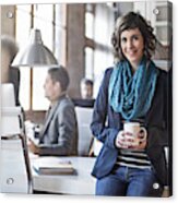 Businesswoman Holding Coffee Cup In Office Acrylic Print