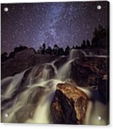 Capturing A Starry Night Waterfall In Acrylic Print