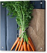 Carrots With Brown Paper On Wooden Acrylic Print