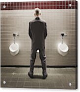 Caucasian Businessman Using Public Restroom Acrylic Print