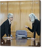 Caucasian Businesswoman Arguing In Conference Room Acrylic Print