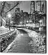 Central Park Path Night Black & White Acrylic Print