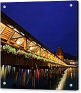 Chapel Bridge At Lucerne In Switzerland Acrylic Print