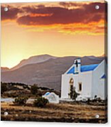 Chapel In The Sunset At Xerocambos Acrylic Print