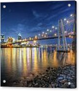 Cincinnati Skyline And Bridge At Night Acrylic Print