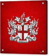 City Of London - Coat Of Arms Over Red Leather Acrylic Print