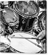 Close Up Of Drummer Hands And Drum Kit Acrylic Print