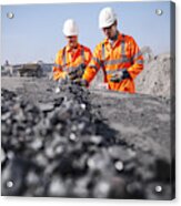 Coalminers Inspecting Coal In An Opencast Colamine Acrylic Print