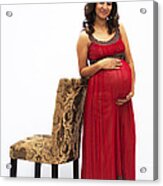 Color Portrait Young Pregnant Spanish Woman Leaning On Chair Acrylic Print