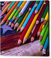 Colored Pencils On Wooden Flag Acrylic Print