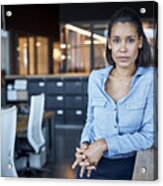 Confident Businesswoman In Textile Factory Acrylic Print
