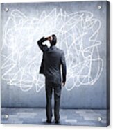 Confused Businessman Staring At Scribble On Wall Acrylic Print