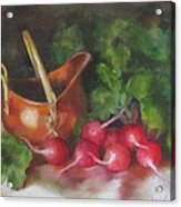 Copper Pot And Radishes Still Life Painting Acrylic Print