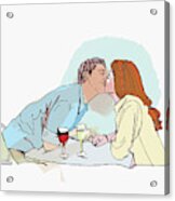 Couple Drinking Wine And Kissing Acrylic Print