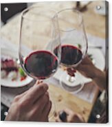 Couple Toasting With Wine In Cafe Acrylic Print