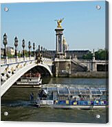 Cruise Boats On River Seine Passing Acrylic Print