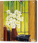 Daisies And Stained Glass Window Acrylic Print