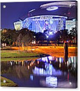 Dallas Cowboys Stadium At Night Att Arlington Texas Panoramic Photo Acrylic Print