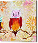 Decorative Whimsical Owl Owls Chi Omega Painting By Megan Duncanson Acrylic Print