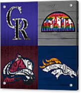 Denver Sports Fan Recycled Vintage Colorado License Plate Art Rockies Nuggets Avalanche Broncos Acrylic Print