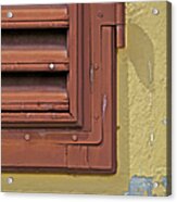 Detail Of A Red Wood Window Shutter In Tuscany Acrylic Print