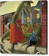 Dinosaur Mum Out Shopping With Son Acrylic Print