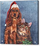 Dog And Cat Merry Christmas Acrylic Print