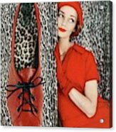 Dolores Hawkins Wears A Dachettes Hat And Red Acrylic Print