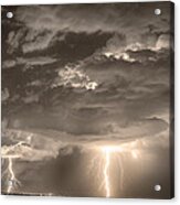 Double Lightning Strikes In Sepia Hdr Acrylic Print