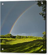 Double Rainbow Over Fields Acrylic Print