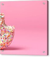 Doughnut On Pink With Bite Out Acrylic Print
