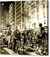 Downtown Night Bikers Acrylic Print