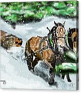 Draft Horses In Snow Hauling Log Acrylic Print